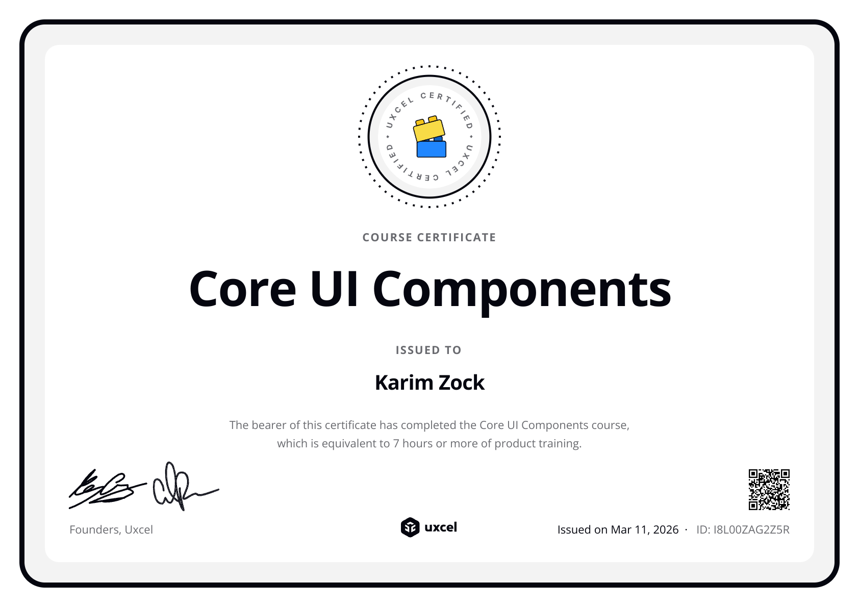 Karim Zock's certificate